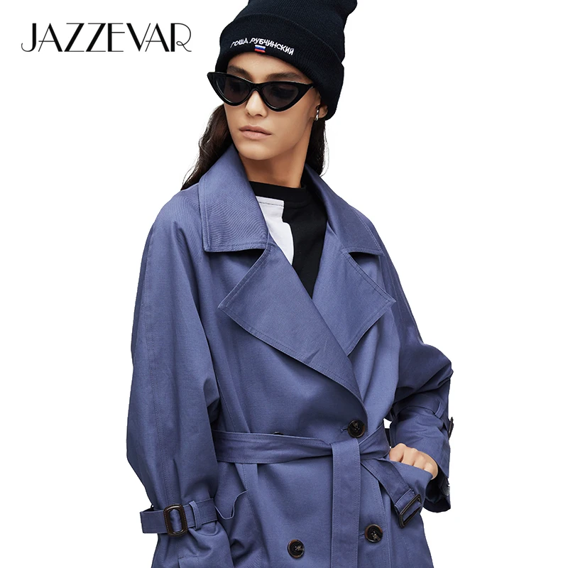 JAZZEVAR 2019 Новое поступление осенний плащ хаки пальто женское двубортное винтажное