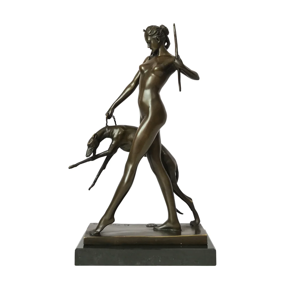 

Nude Statue Woman Holding the Dog Sculpture Bronze Western Sexy Female Girl Naked Figurine for Decoration