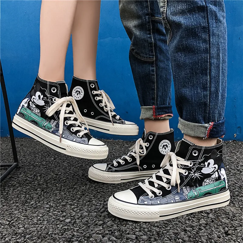 

2020 Spring New Style Canvas Shoes Men's Hight-top Casual Versatile Shoes Mickey Mouse Graffiti Students Trendy Shoes COUPLE'S S
