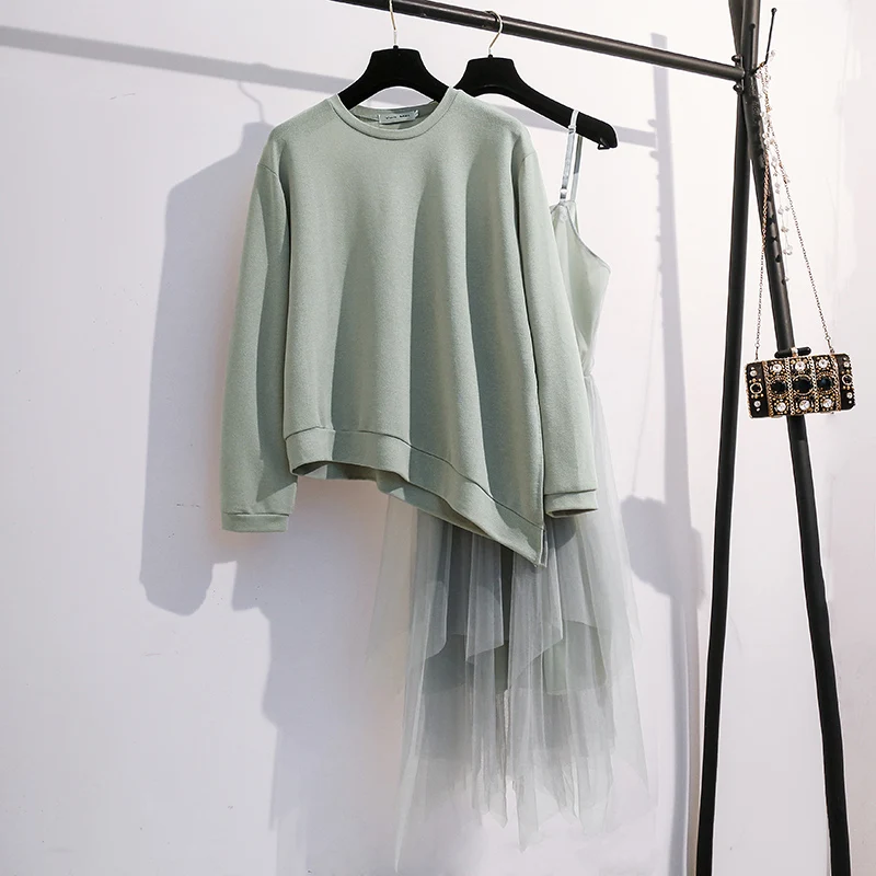 Женское платье-двойка осень 2020 модное свободное Повседневное платье-свитшот с