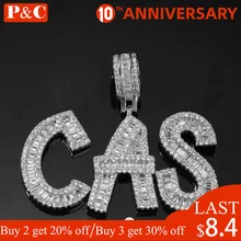Custom Name Cubic Zircon Baguette Letters Hip Hop Pendant Chain Gold Silver Men's Jewelry with Tennis Chain for Gift