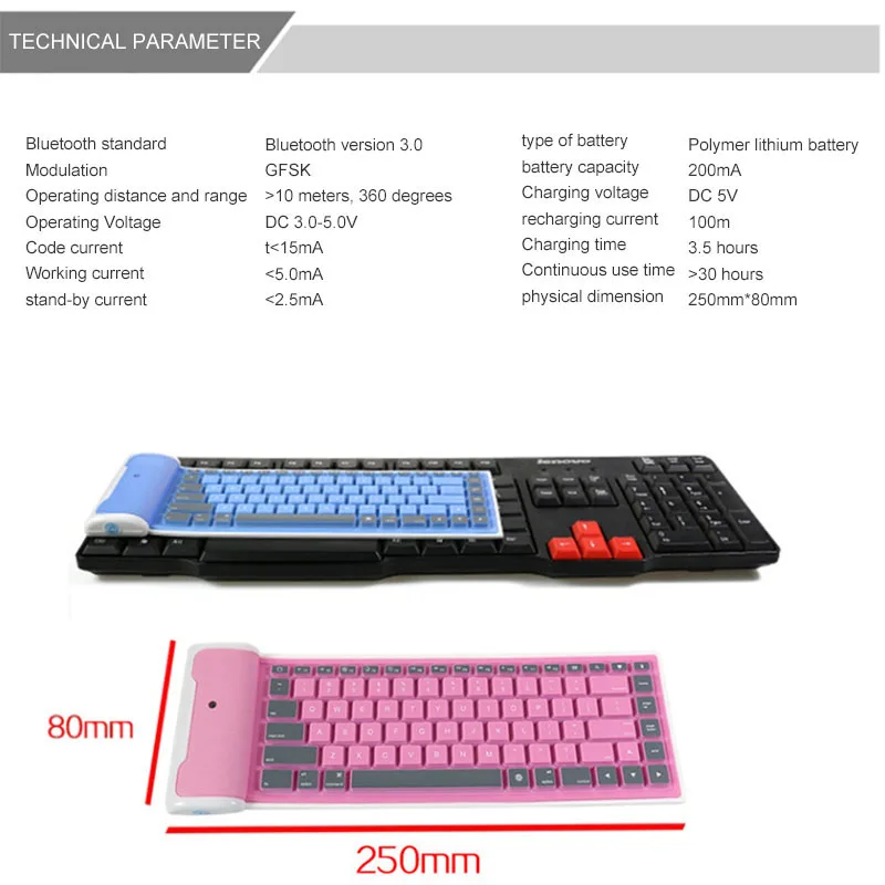 2019 Мини Беспроводная Bluetooth клавиатура складная Бесшумная 87 клавиш клавиатуры для