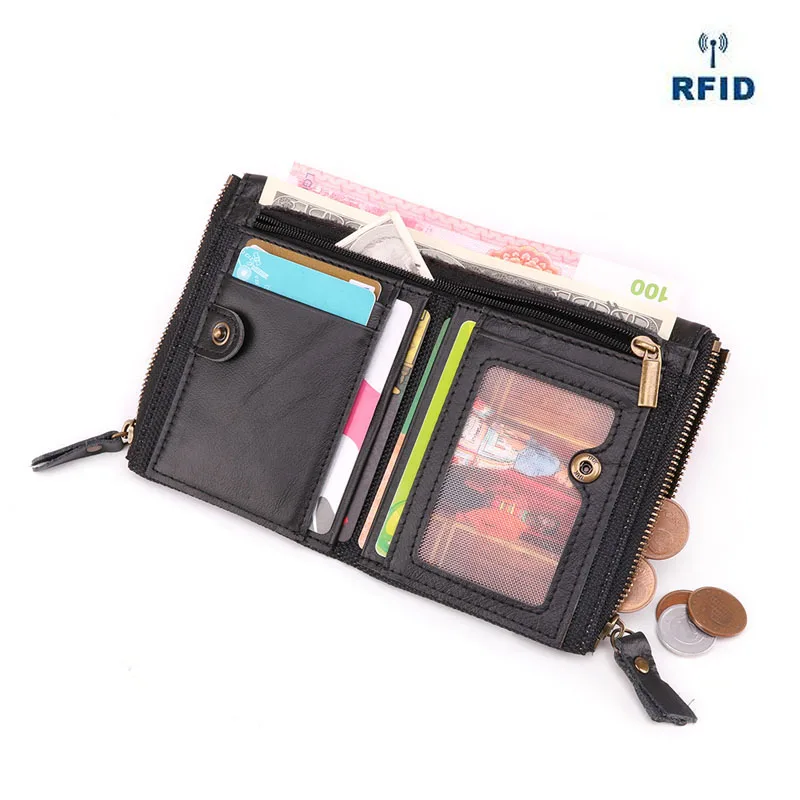 Мужской кошелек для монет из натуральной кожи, RFID, мужские кошельки на небольшой молнии, сумка для монет, для женщин и девочек, винтажный однотонный мини карман держатели для денег MRF61