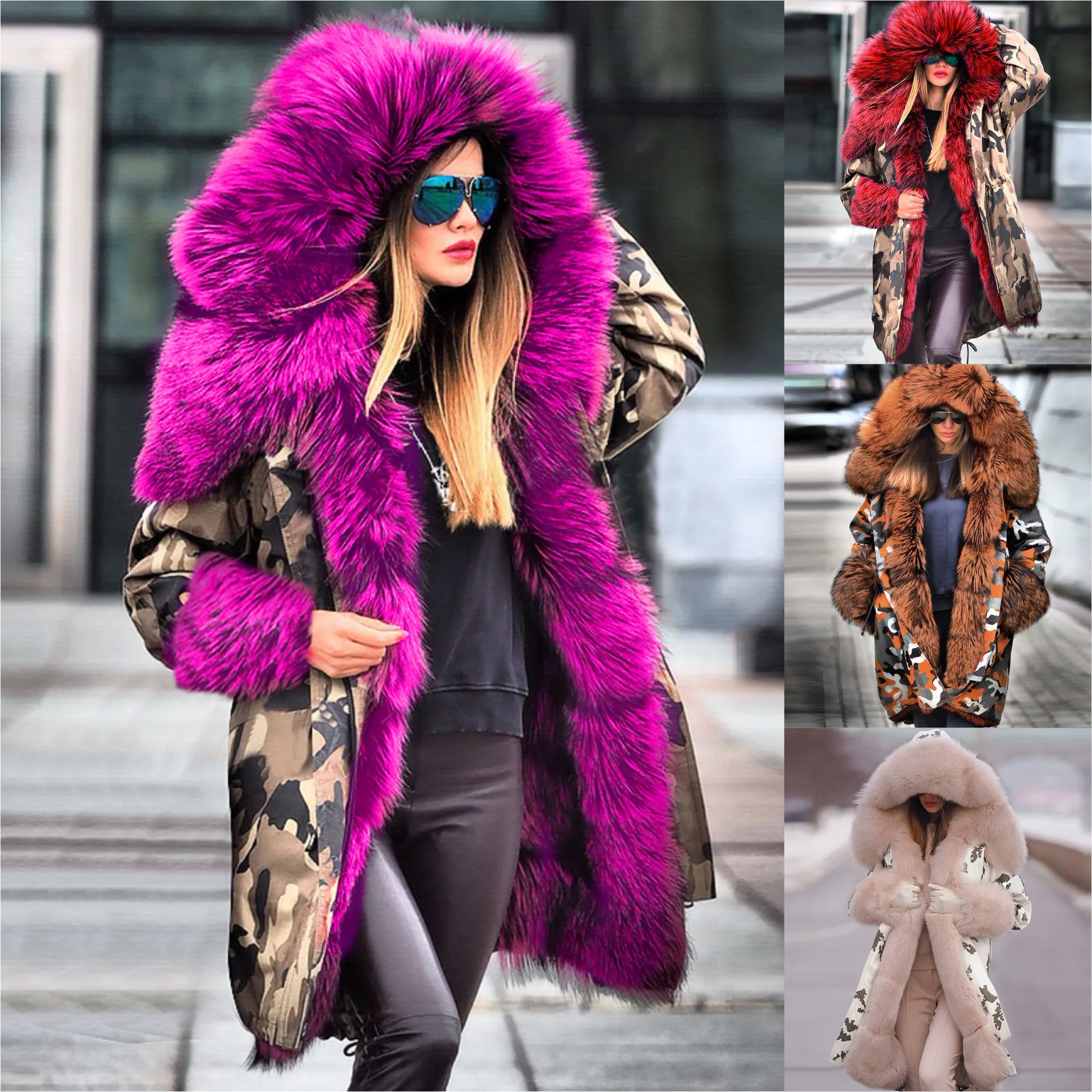 Women Down Coat Jacket Thicken Warm Cotton Clothes Fur Collar Hooded Autumn Winter Long Outerwear Parka New Fashion