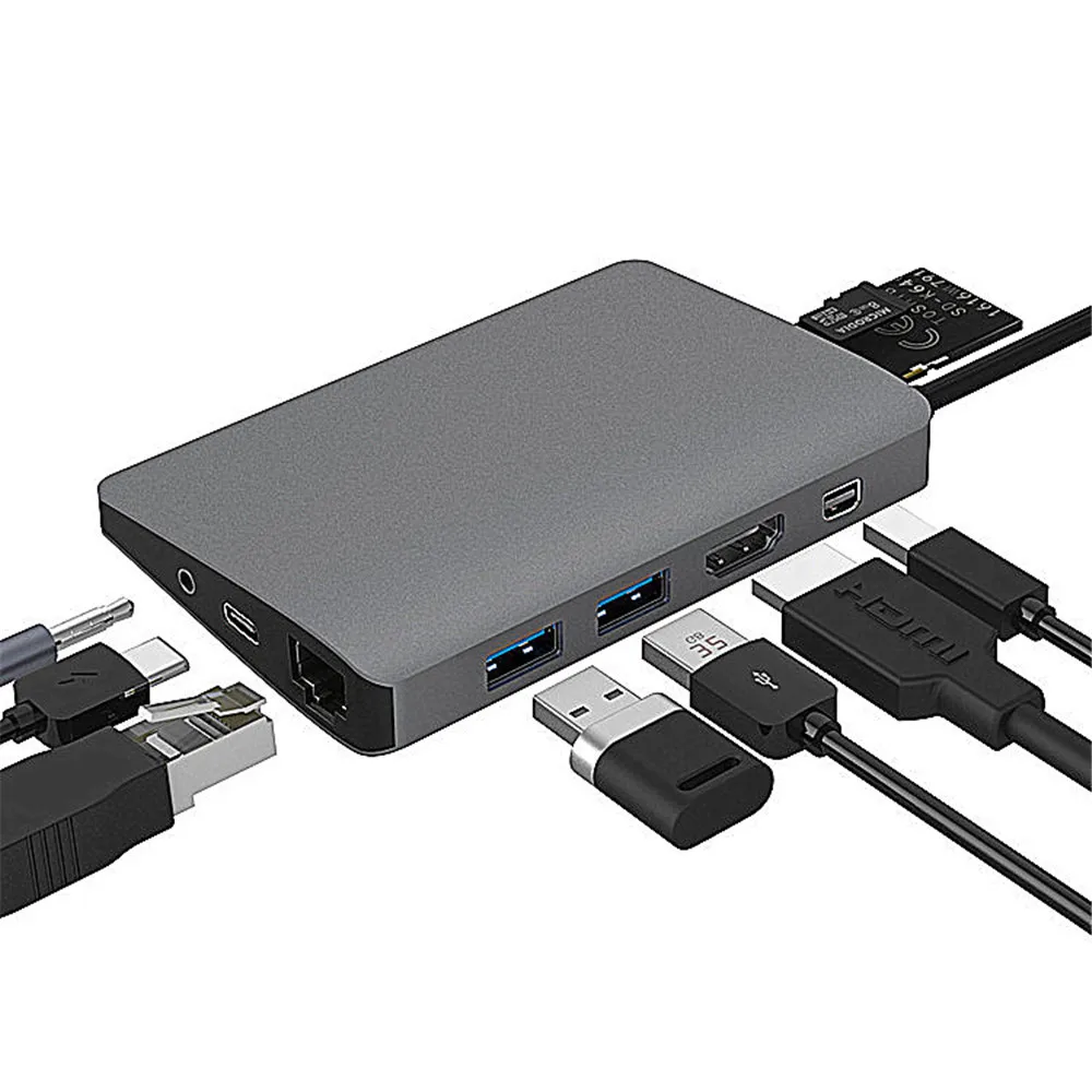 Ouhaobin 9 в 1 type-C концентратор USB адаптер type C к HDMI/RJ45 концентратор адаптер многофункциональный для карт-ридера для windows10/8/7
