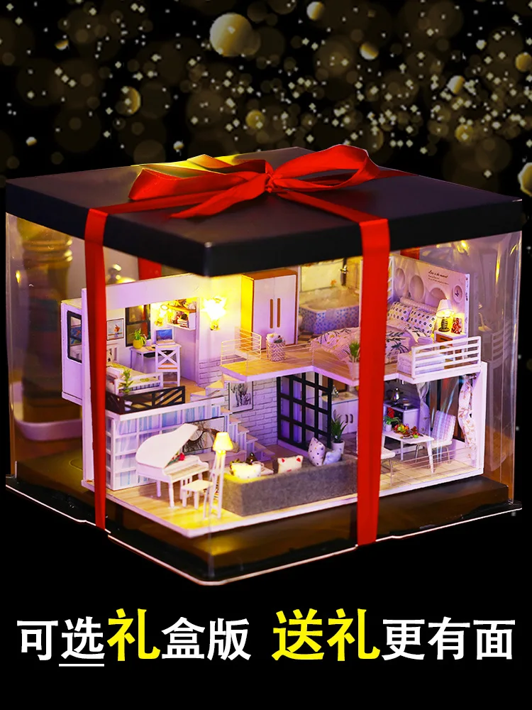 

DIY Hut Loft Model Creative for Making Small House Villa Assembled Chinese-style Handmade Mainland China Wood Women's