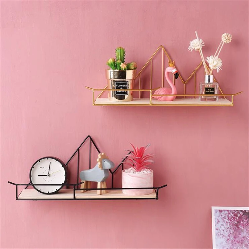 

Free Shipping Wall Mounted Shelves with Nails, Metal and Wood Wall Shelves for Bedroom, Bathroom, Living Room, Kitchen
