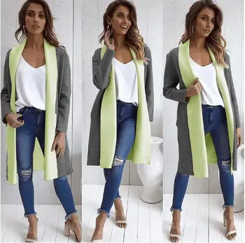 

Wontive 2019 Autumn Winter Fashion Double-layer Contrast Color Warm Female Long Sleeve Woolen Coat Cardigan Top Female Coat