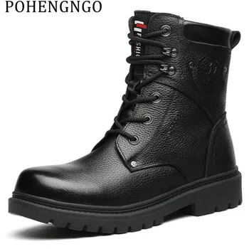 

2019 non-slip winter Men ankle boots Natural Cow Leather Cowboy combat boots Luxury keep warm High Quality Men Motorcycle boots
