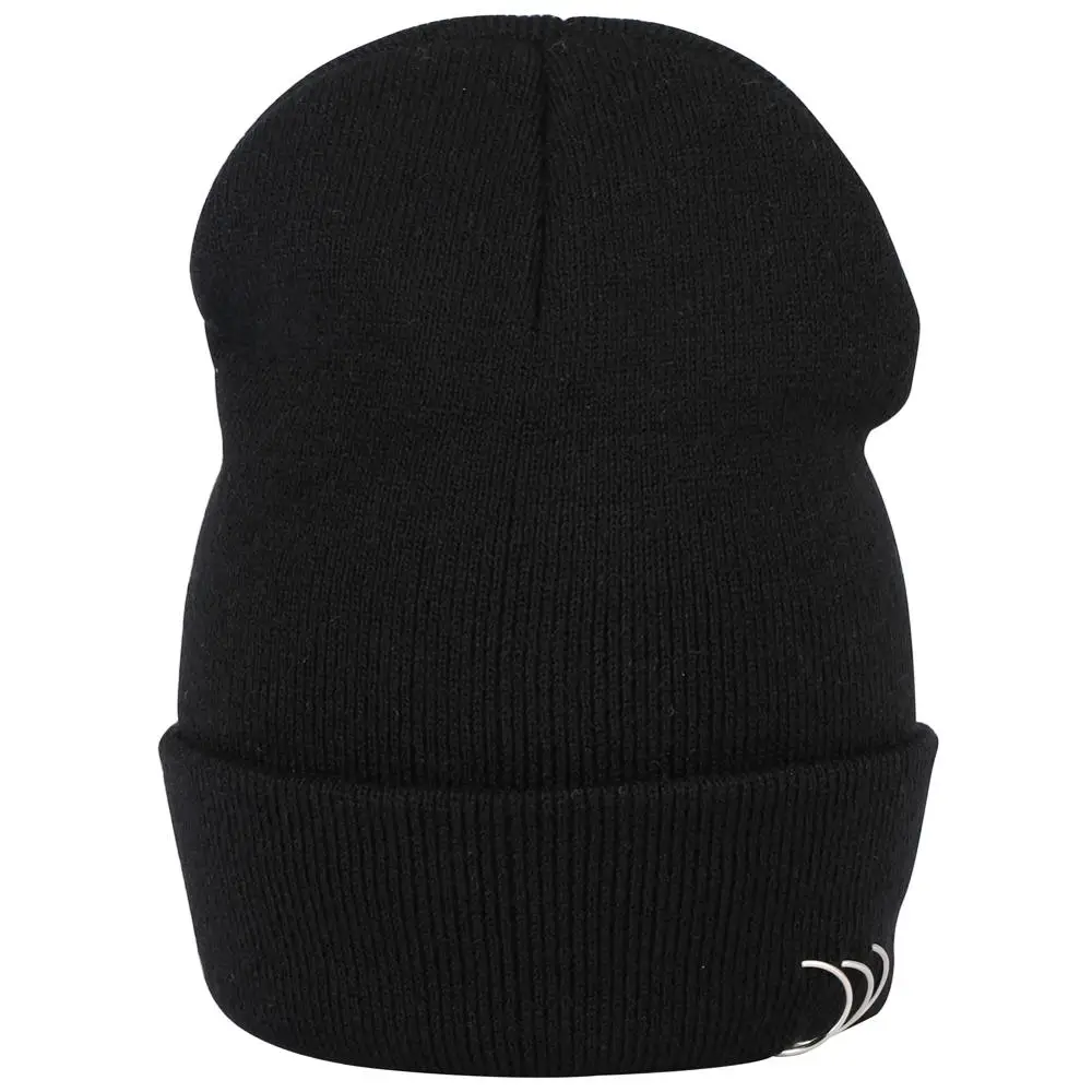 Черная шапка в стиле хип-хоп с железным кольцом, вязаная шапка, вязаная крючком, плотная теплая зимняя шапочка с помпоном, мешковатые шерстяные шапки унисекс