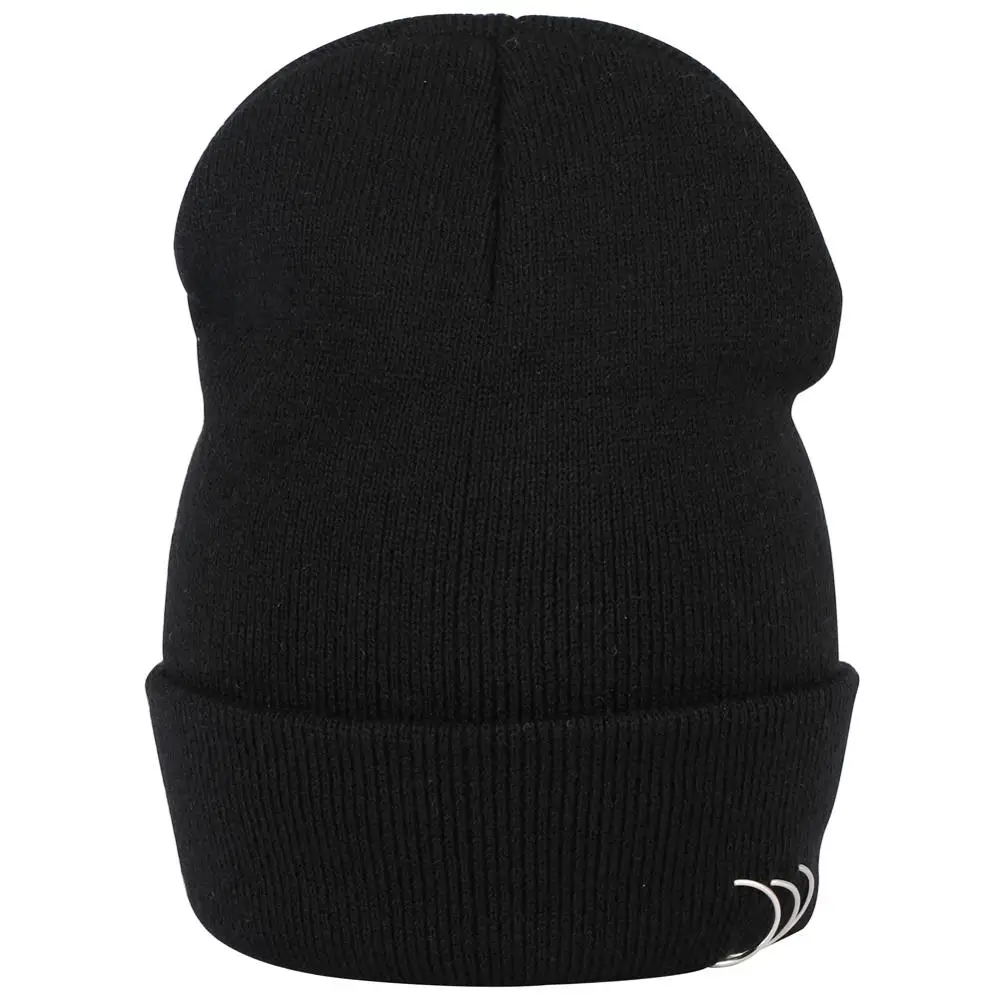 

Black Hip Hop Iron Hoop-Knit Hat Beanie Skullies Crochet Solid Thick Warm Outdoor Winter Pompom Bonnet Baggy Unisex Wool Hats