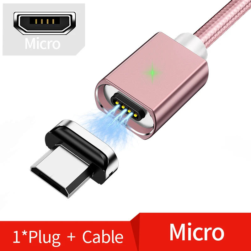 Магнитный Micro USB кабель Олаф 2 м для iPhone samsung, кабель для быстрой зарядки и передачи данных, Магнитный зарядный кабель usb type C 3A, кабель для мобильного телефона - Цвет: Rose gold micro usb