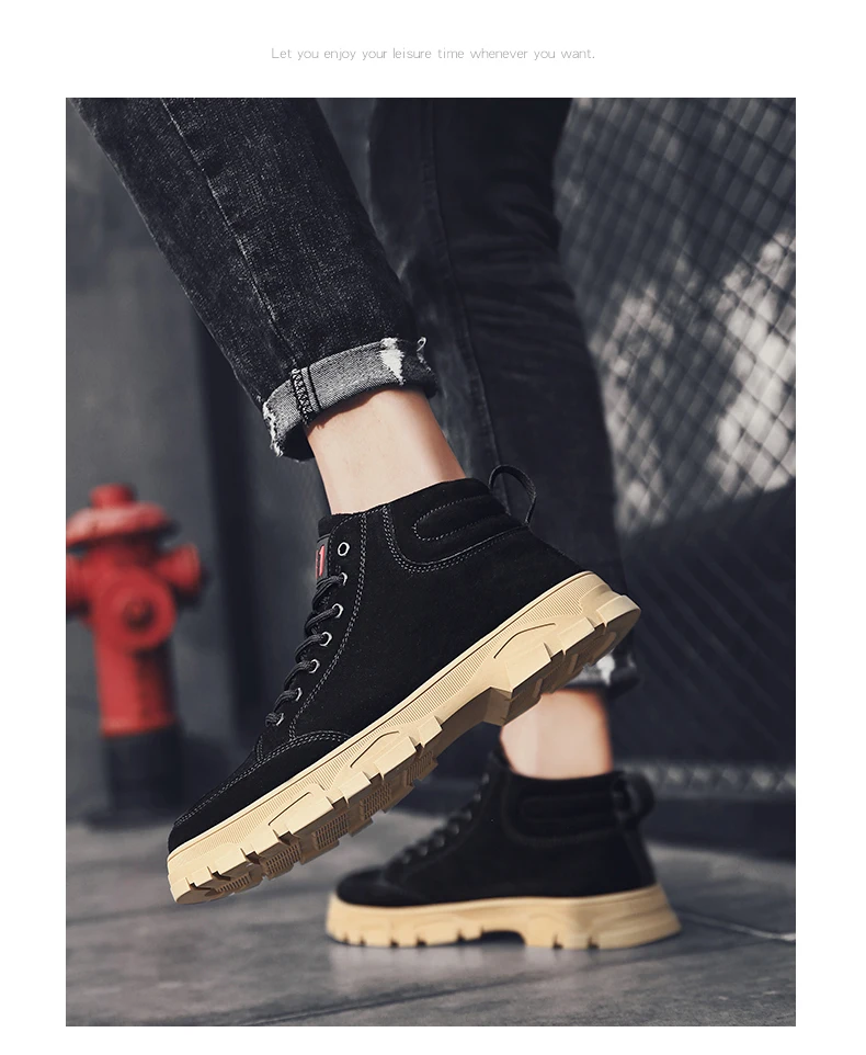 Warm Winter Men Boots Leather Ankle Boots Men Winter Work Shoes Male Lace Up Anti-slip Boots British Sneakers Motorcycle Boots