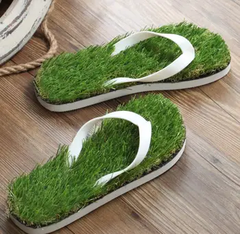 

39 41 43 45 2017 wholesale man grass flip flops sandals slippers new thick bottom platform slope beach male Lawn grass slippers