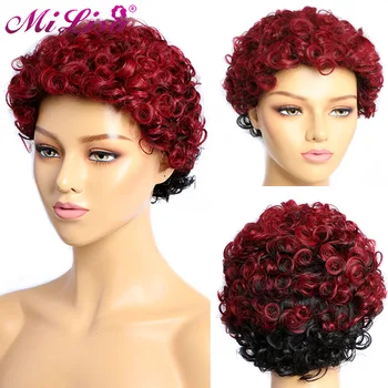 

Mi Lisa Short Loose Curly Wigs For Black Women Brazilian Remy Bouncy Curly Human Hair Wigs Color in Red 99j Free Shipping