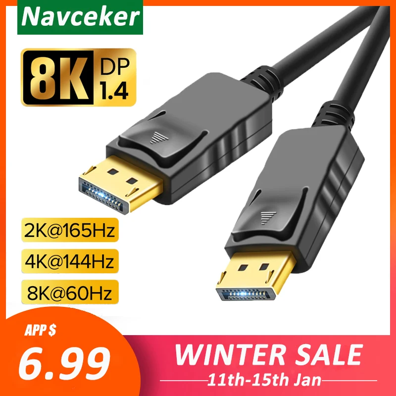 4K 144 Гц порт дисплея 1 4 кабель 8K @ 60 высокоскоростной 32 Гбит/с порта для видео ПК