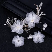 Mission Ming, новинка, повязка для волос для матери, корейский стиль,, шелковая пряжа, цветок, повязка на голову, серьги, набор, белое свадебное платье, головной убор Ac