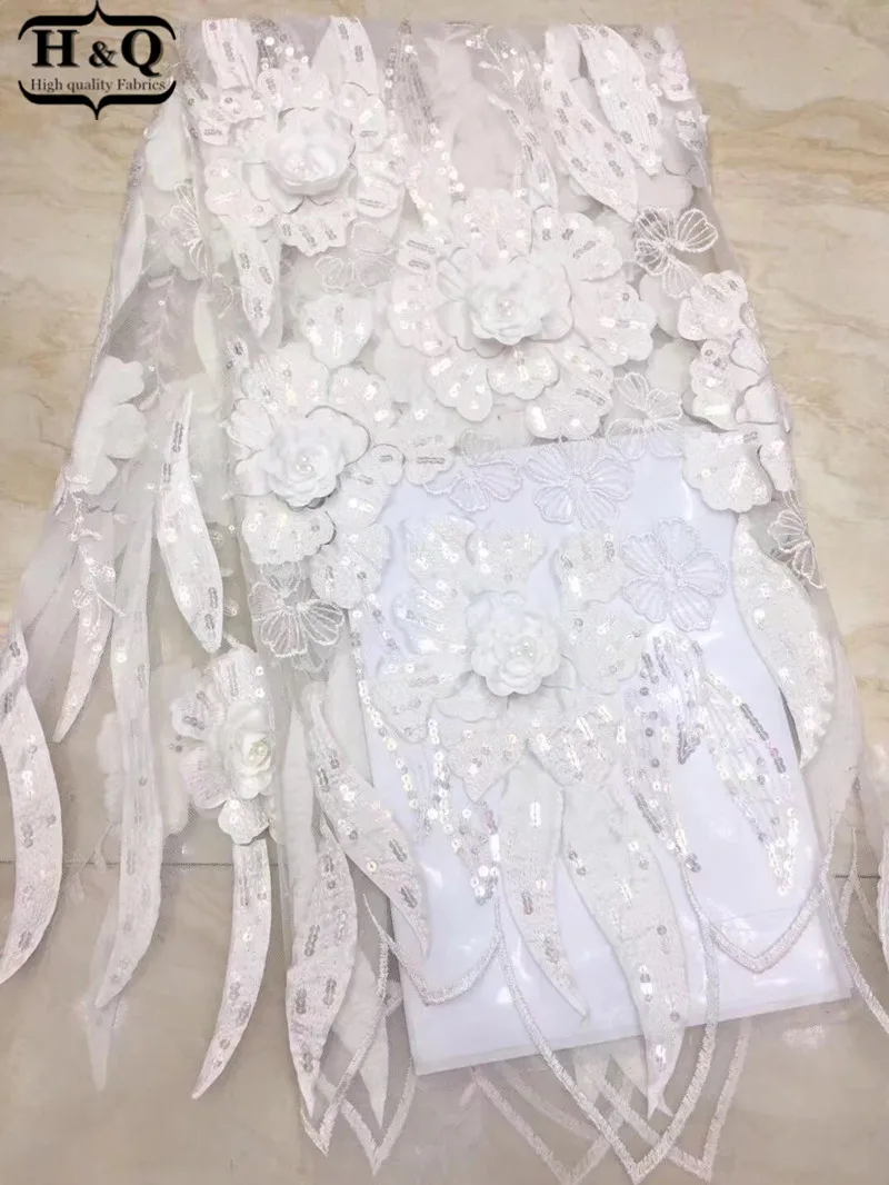 

Wedding White 3D Applique Tulle Lace Beautiful Bridal Gown African Net Lace With Sequins Party Flower Bling Lace Dress Mesh Lace