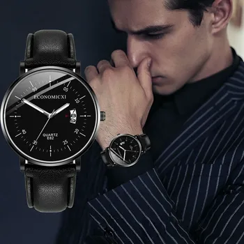 

Relogio Fashion Men Watch Creative Geometric Round Belt Male Quartz Watches With Calendar Function Clock Relojes Para Hombre