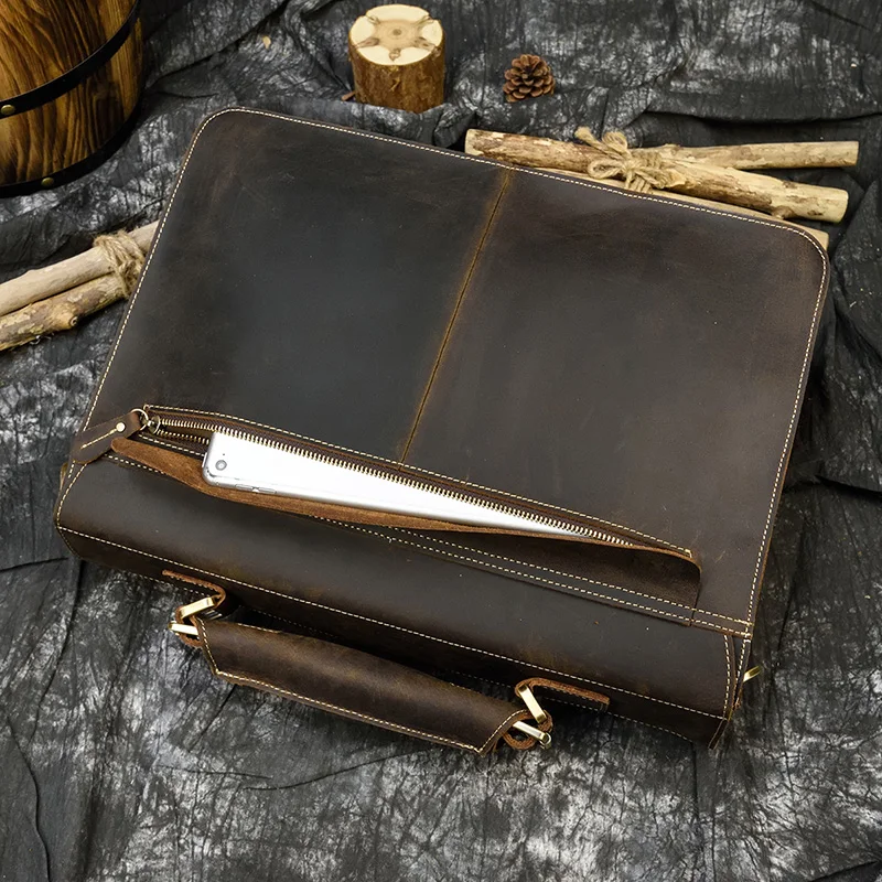 Dark Brown Unisex Large Leather Travel Laptop Bags Briefcase