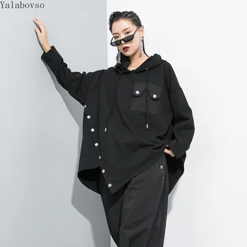 

2020 Autumn harajuku shirt Casual Pullovers irregular tops for women black hoodies with rivet A71Z40