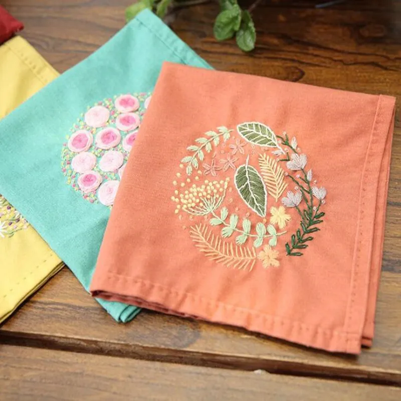 1pc 38*38cm Women Handkerchief Floral Embroidery DIY Handwork Arts Material Bag Gift for Men And | Дом и сад