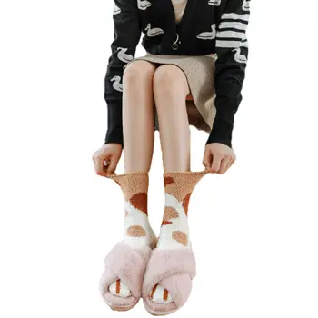 

1 Pair Plush Coral Fleece Socks Female Tube Socks Autumn Winter Cat Claws Cute Thick Warm Sleeping Floor Sleep Socks Homewear