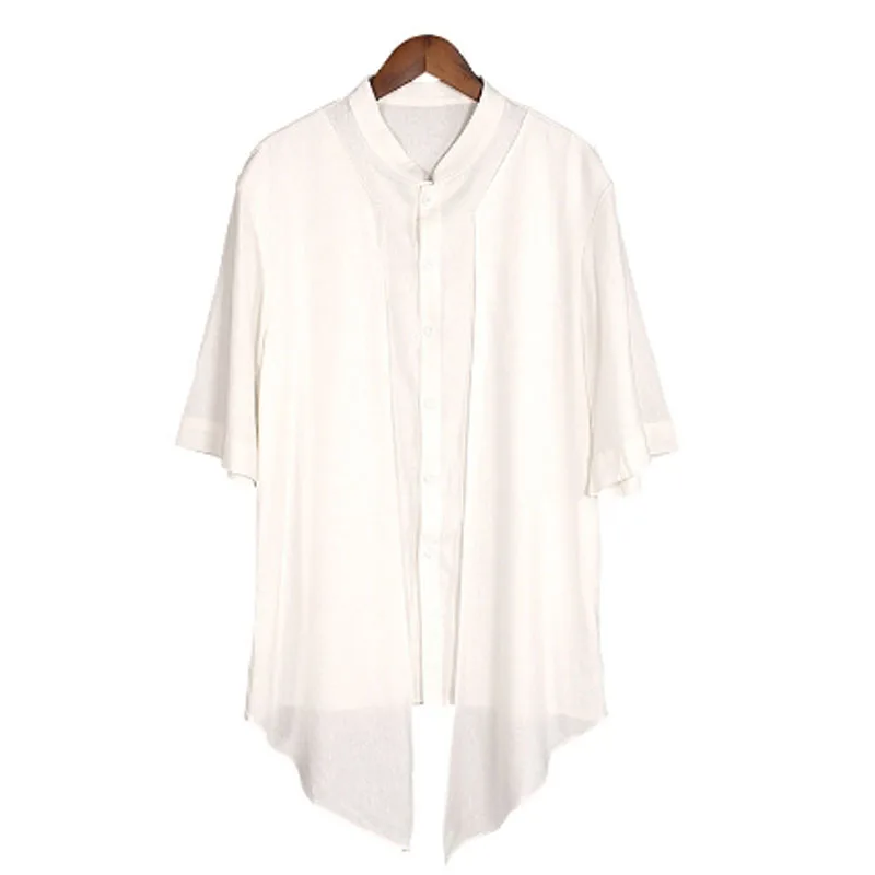 Рубашка мужская из хлопка и льна Длинная блузка с имитацией двух предметов