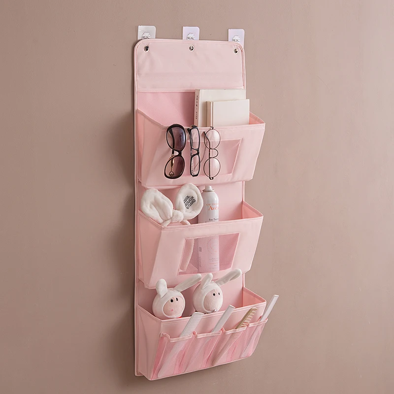 pink Storage bag hanging bag wall hanging door multi-layer fabric finishing bag dormitory storage bag sundries storage WF805342 - Цвет: pink