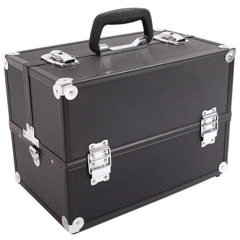 Aluminum Alloy Makeup Train Case Jewelry Box Organizer Black professional cosmetic case High-capacity makeup collection box