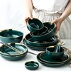 Dark Green Set of Dishes Gold Inlay Ceramic Steak Food Dishes Dinner Plates Bowl Household Tableware vajilla completa de platos ► Photo 1/6