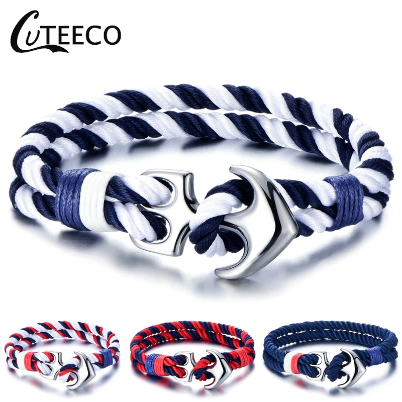 CUTEECO модные спортивные браслеты из нержавеющей стали якорь Плетеные веревочные