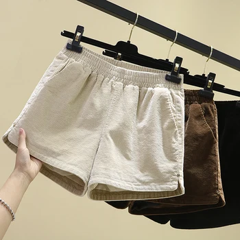 

Elastic Waist Corduroy Shorts Women 2020 New Spring Autumn Solid Color All-match Casual Students Shorts Basic Boots Pants
