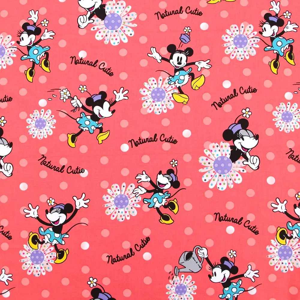 

1 yard Cartoon Fabric, Mickey, flower and dot, printed cotton woven fabric on gray bakcground
