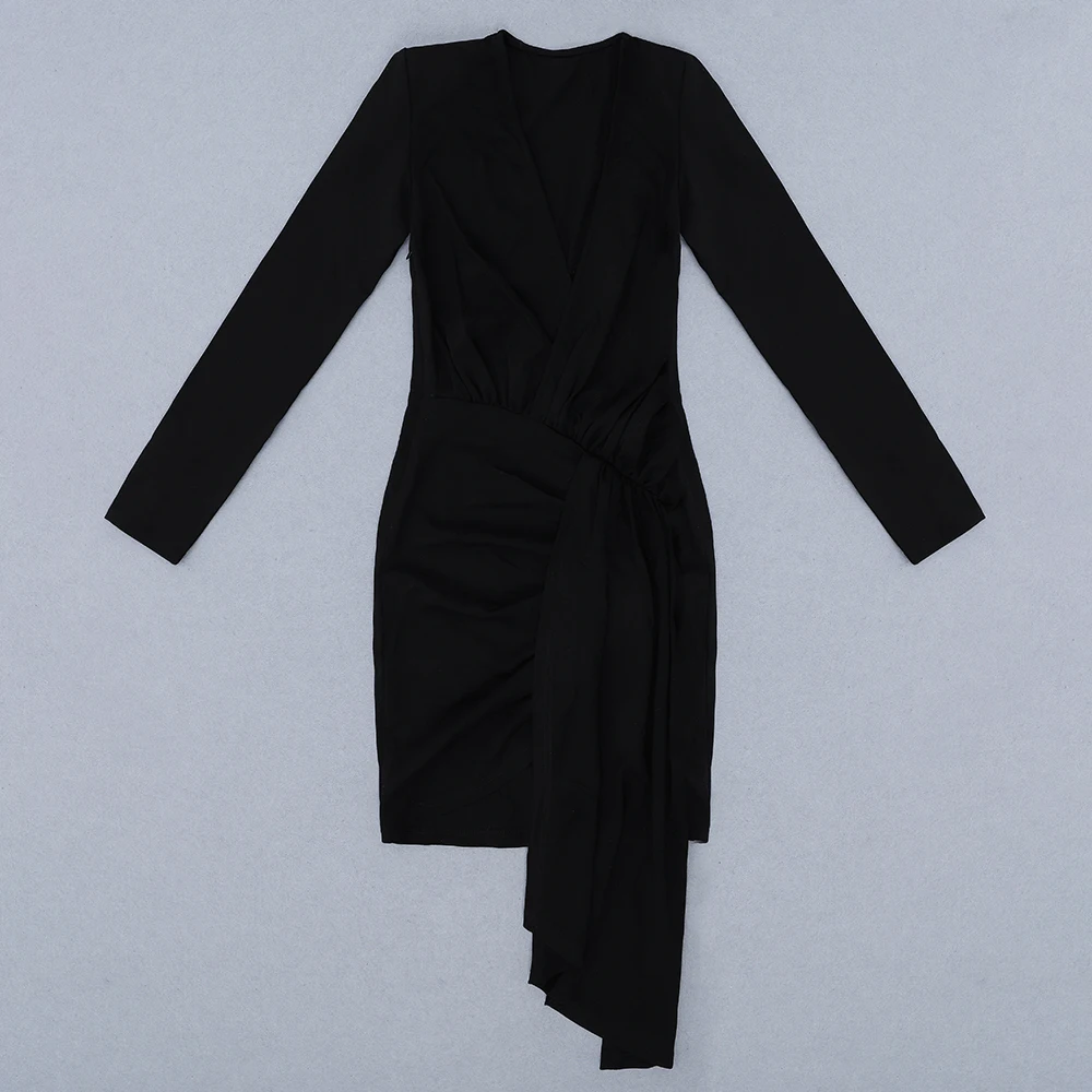 Новинка, сексуальное осеннее черное модное платье с длинным рукавом и v-образным вырезом, Клубные женские вечерние платья знаменитостей хорошего качества