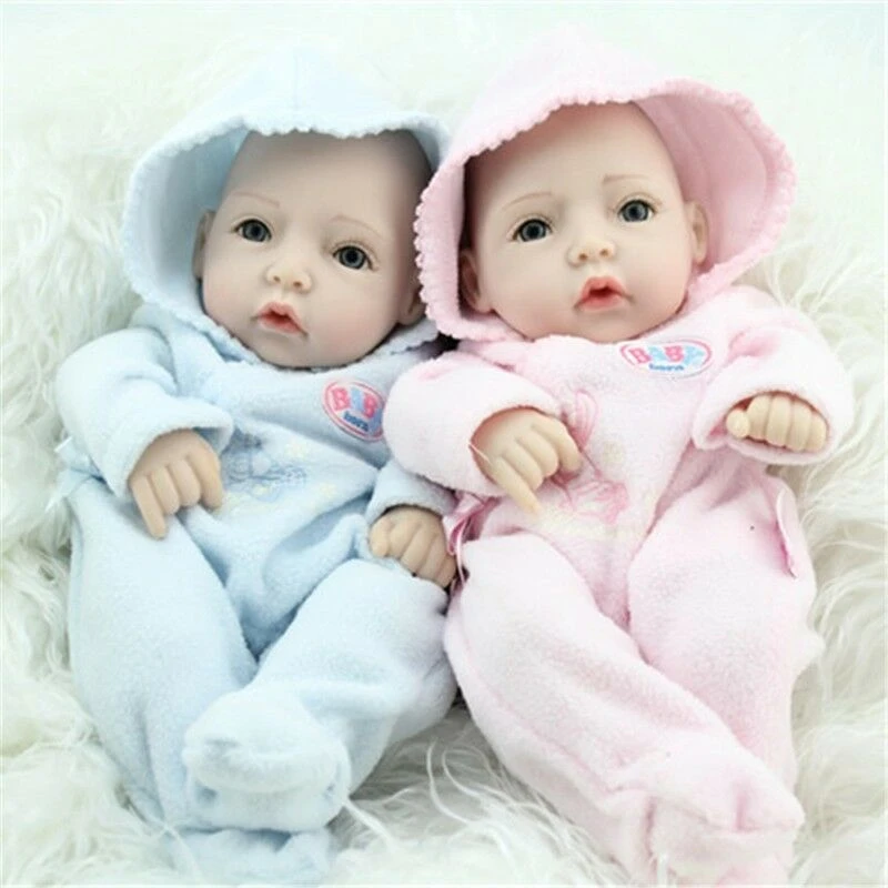 2Pcs Girl&Boy Reborn Baby Dolls Twins 12" Full Body Silicone Likelife Bebe Gifts
