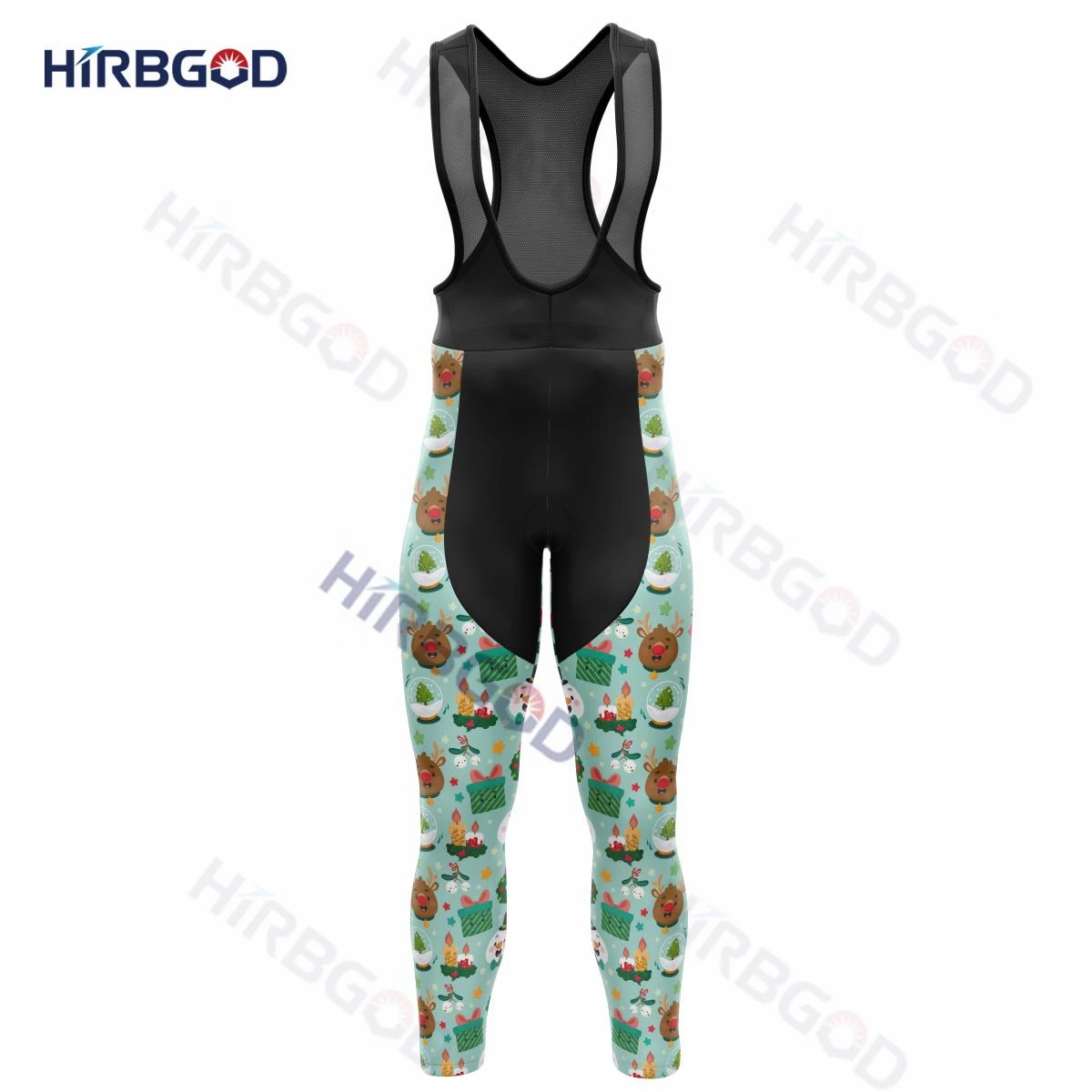 HIRBGOD New Cartoon Santa Claus Pattern Cycling Tights Polyester Breathable Men's Pants Cycling Comfortable Suspender Trousers