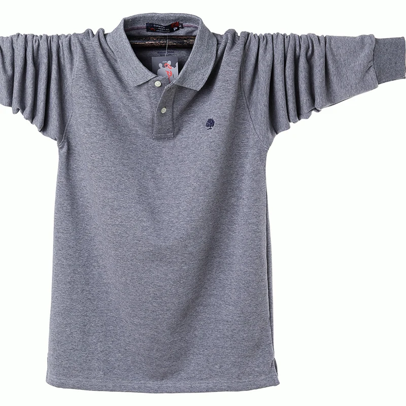Длинная Мужская рубашка поло, 6XL, Camisa Polo Masculina, фирменная новинка, мужская рубашка свободного кроя с длинным рукавом, вельветовые рубашки поло, повседневные хлопковые поло Hombre - Цвет: Fleece gray