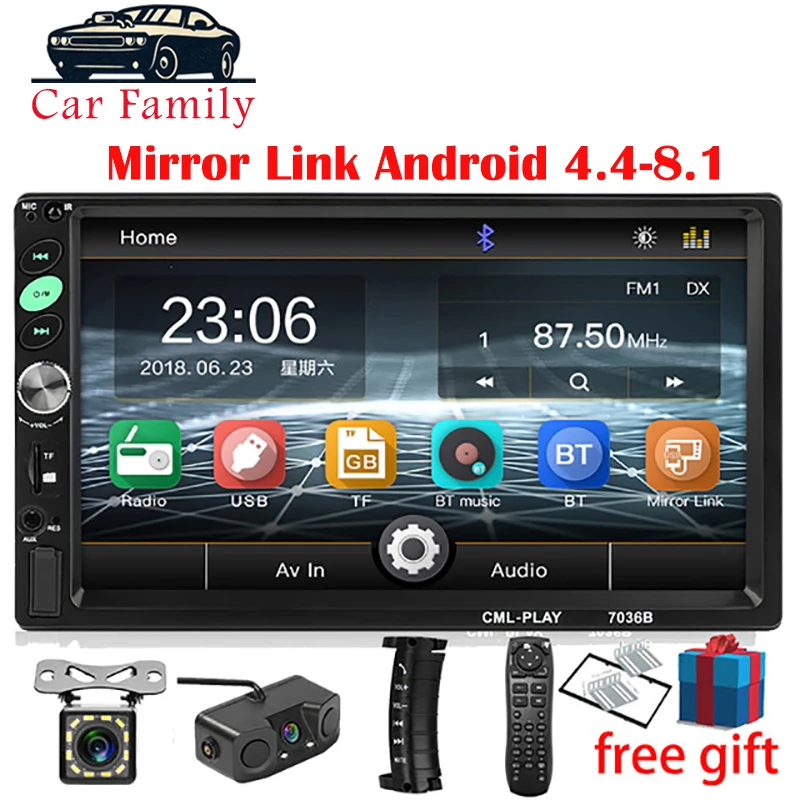 

Car Family 2din Car Radio 7 inch Touch mirrorlink Player subwoofer MP5 Player Autoradio Bluetooth Rear View Camera recorder