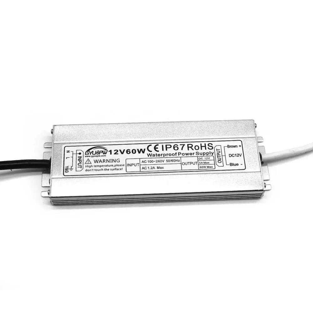 Ультратонкий источник питания IP67 водонепроницаемый 12V 5A 60W трансформаторы 100-240v AC DC12V сетевой адаптер для использования вне помещения для светодиодной полосы света CCTV