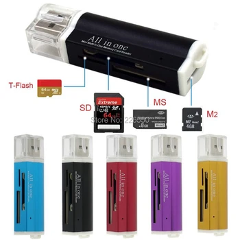 

500PCS Aluminium alloy Multi All 4 in 1 USB 2.0 Memory Card Reader Adapter For Micro SD SDHC TF M2 MMC MS PRO Card Reader