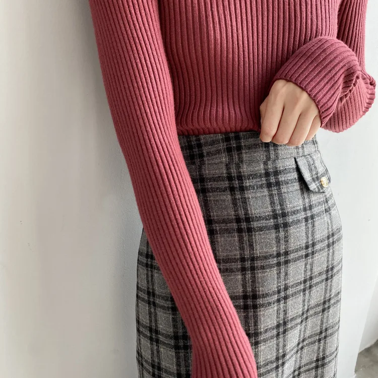 Mooirue Весна, Женская шерстяная юбка, винтажная, Harajuku, высокая талия, решетка, длинная, шерстяная, свободный крой, женская, Saia