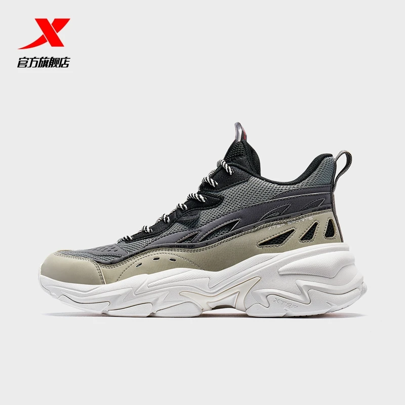 Xtep [Chinoiserie] Men's Mixed Color Chunky Dad Shoes Winter Fashion Walking Sneakers Men Breathable Tennis Shoes 880119320102 - Цвет: gray black