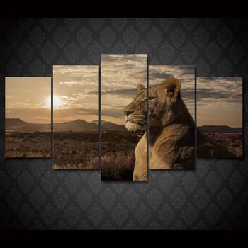 

5 Pieces Sunset Lion Animal Painting On Canvas Room Decoration Print Poster Picture Canvas Painting