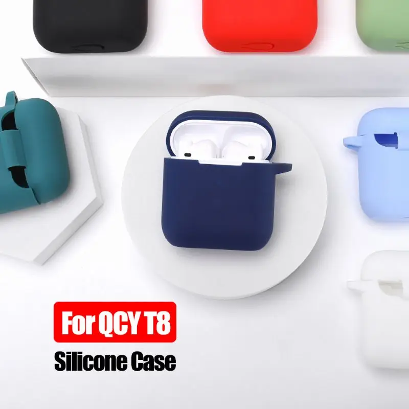 

Anti-fall Dust-proof Protective Cover Silicone Case With Carabiner for QCY T8 Wireless Bluetooth Earphone