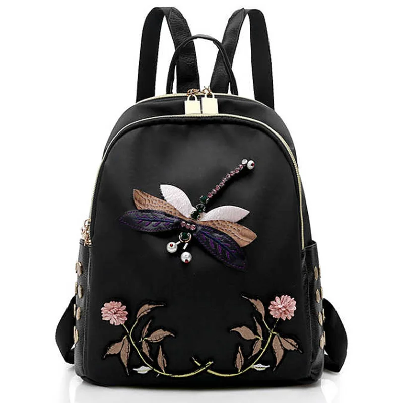 

2019 New Style Embroidered Backpack 3D Dragonfly Backpack Women's Ethnic-Style Waterproof Rucksack Backpack