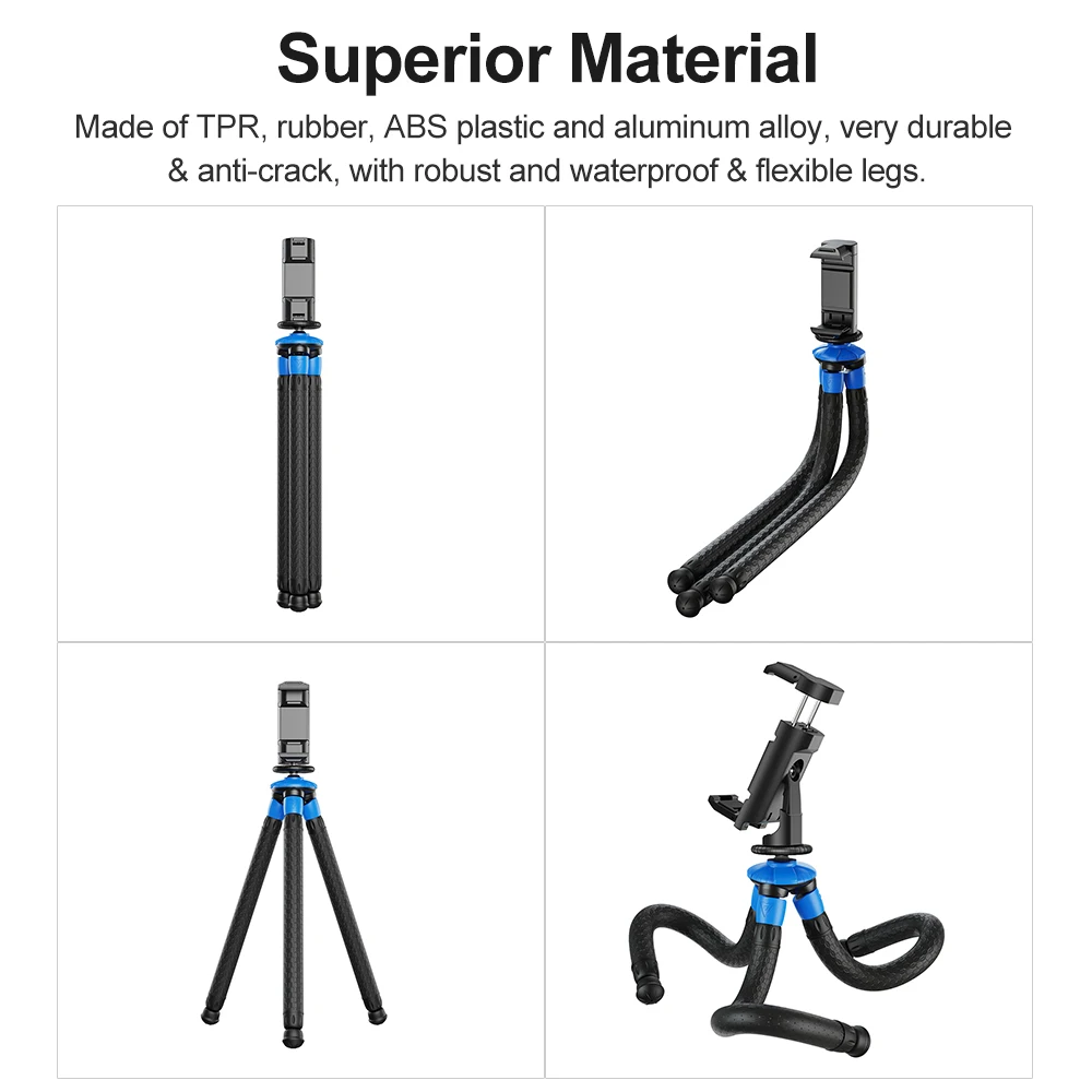 APEXEL Detachable Flexible Octopus Tripod Portable Mini Travel Phone Tripod w/ Foldable Phone Clip for iPhone GoPro DSLR Camera