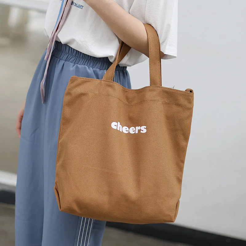 Brown Raged Sheep New Casual Women's Canvas Shoulder Bags Messenger Letter Printing Large Capacity Eco Reusable Bag Large Shopping Bag - Color: Brown