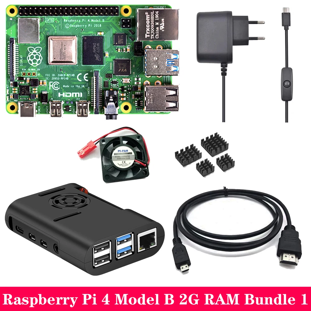 Raspberry Pi 4 Модель B 2G 4G ram+ ABS чехол+ вентилятор охлаждения+ блок питания зарядное устройство+ алюминиевый радиатор для Raspberry Pi 4 Модель B