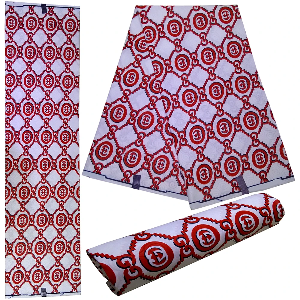 Fashion Red Print Wax White Fabric 6Yards\lot New Design African Wax Fabric